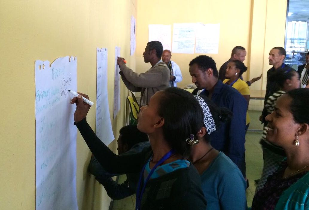 Librarians from public libraries in Addis Ababa take part in an exercise during training in Ethiopia.