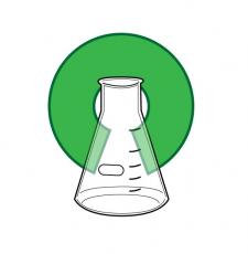 Image representing open science - a glass beaker superimposed on a green (for climate) O.