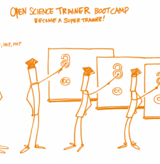 Cartoon characters participating in a workshop on open science.