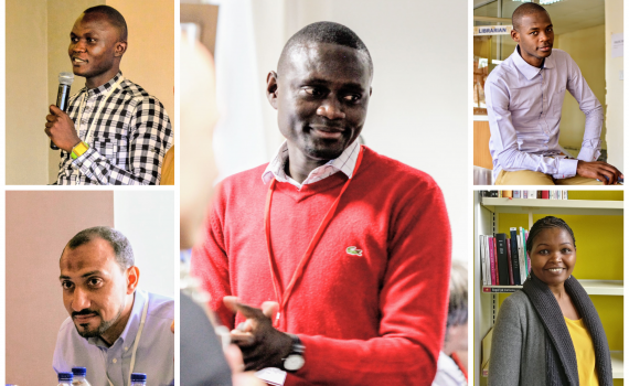 The five innovative librarians: clockwise, from top left, Momoh Mansaray (Sierra Leone), Allan Hagwelele (Zambia), Yusuf Ganyana Juma (Kenya), Jemmimah Wangechi Maragwa (Kenya) and Mostafa Mahammad Tuhami (Egypt).