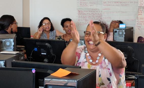 Librarians learning internet and e-resources skills during a workshop in Namibia. 